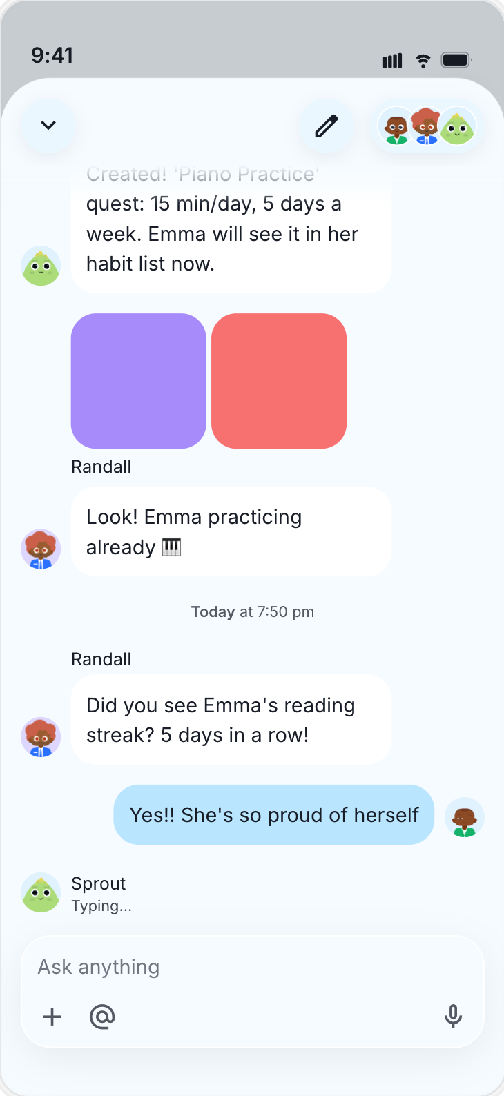 Sprout Parent app chat screen