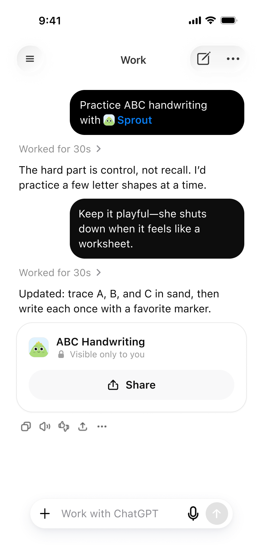 ChatGPT conversation: ABC handwriting